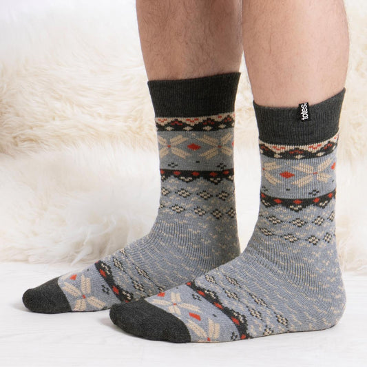 Totes Toasties 3319J ORIGINAL NOVELTY SLIPPER SOCKS Mens Crew Fairisle