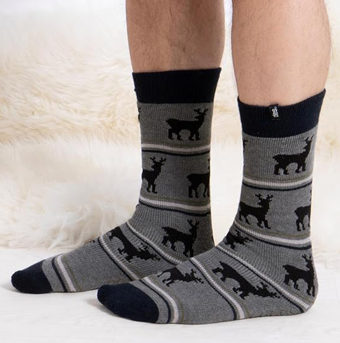 Totes Toasties 3319J ORIGINAL NOVELTY SLIPPER SOCKS Mens Slipper Socks Stag