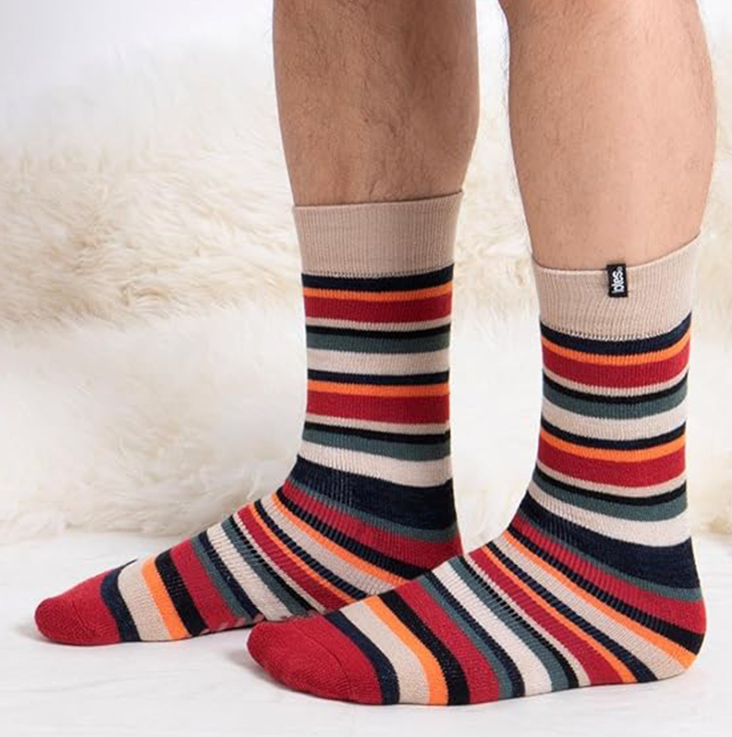 Totes Toasties 3324 ORIGINAL SLIPPER SOCKS Mens Slipper Socks Campervan / Stripe