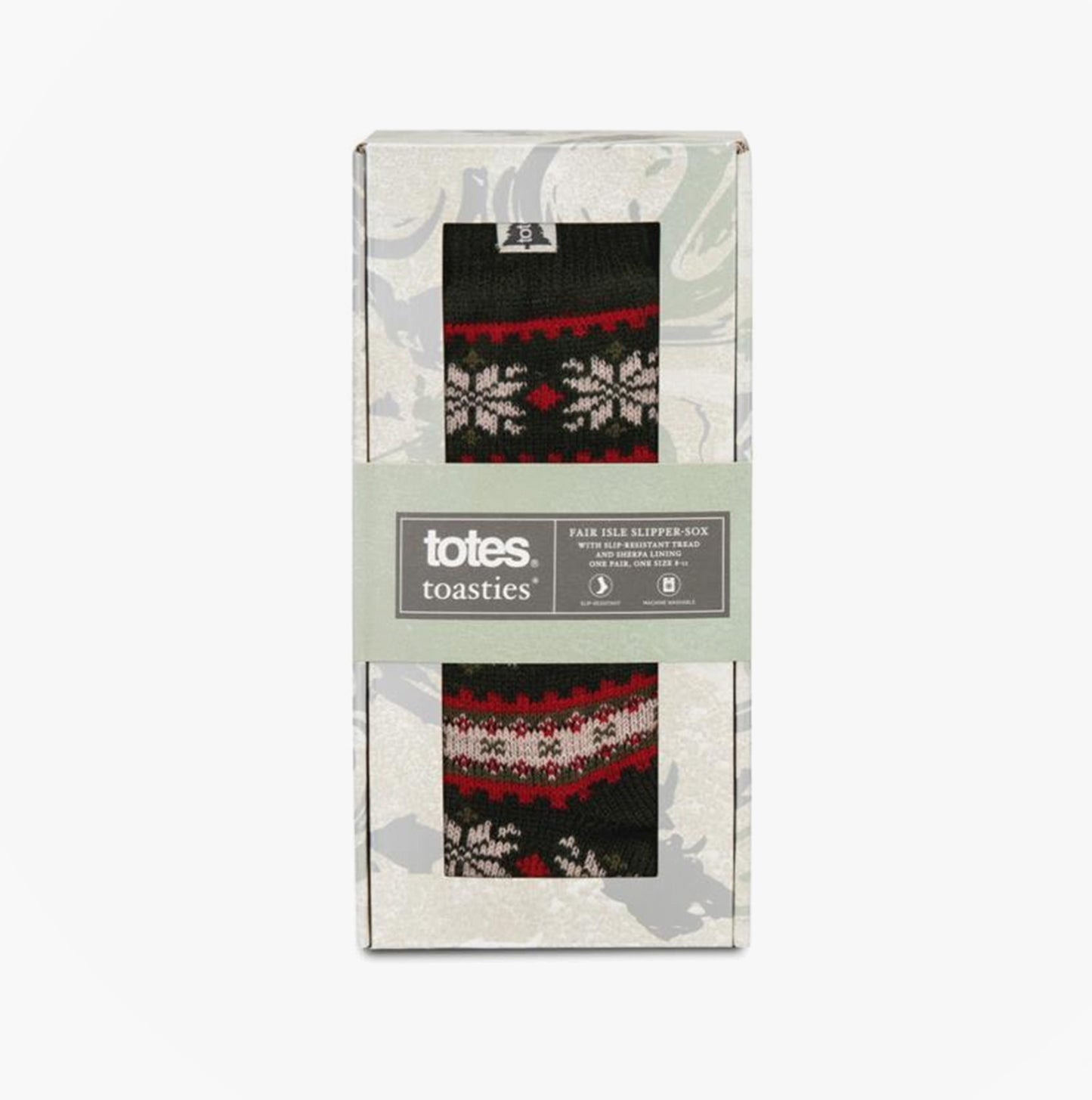Totes Toasties 3377 SHERPA LINE FAIR ISLE SLIPPER SOCKS Mens Slipper Socks Red Fair isle