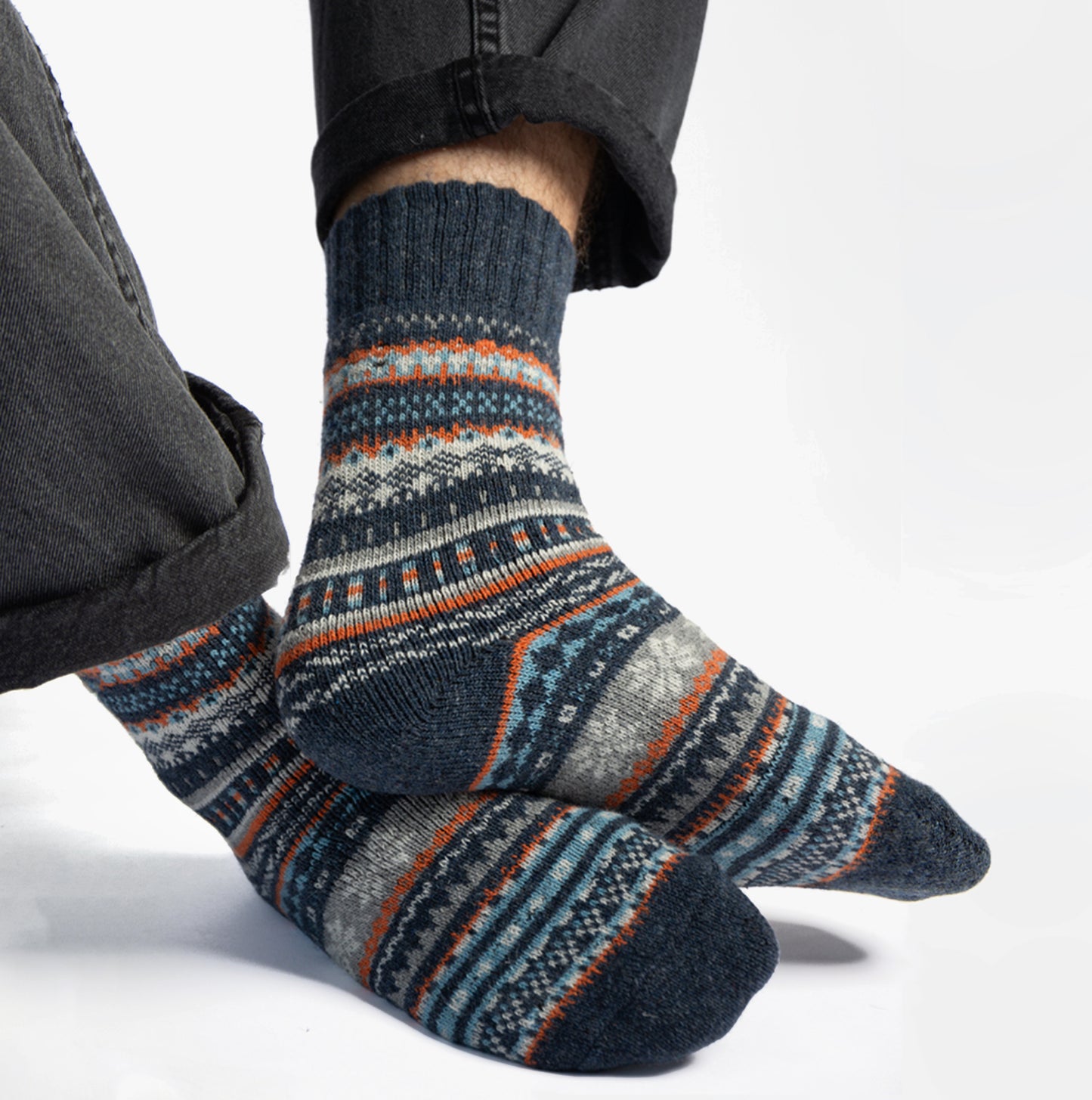 Totes Toasties 3417 WOOL BLEND FAIR ISLE SLIPPERS SOCKS (TWIN PACK) Mens Thermal Socks Multi