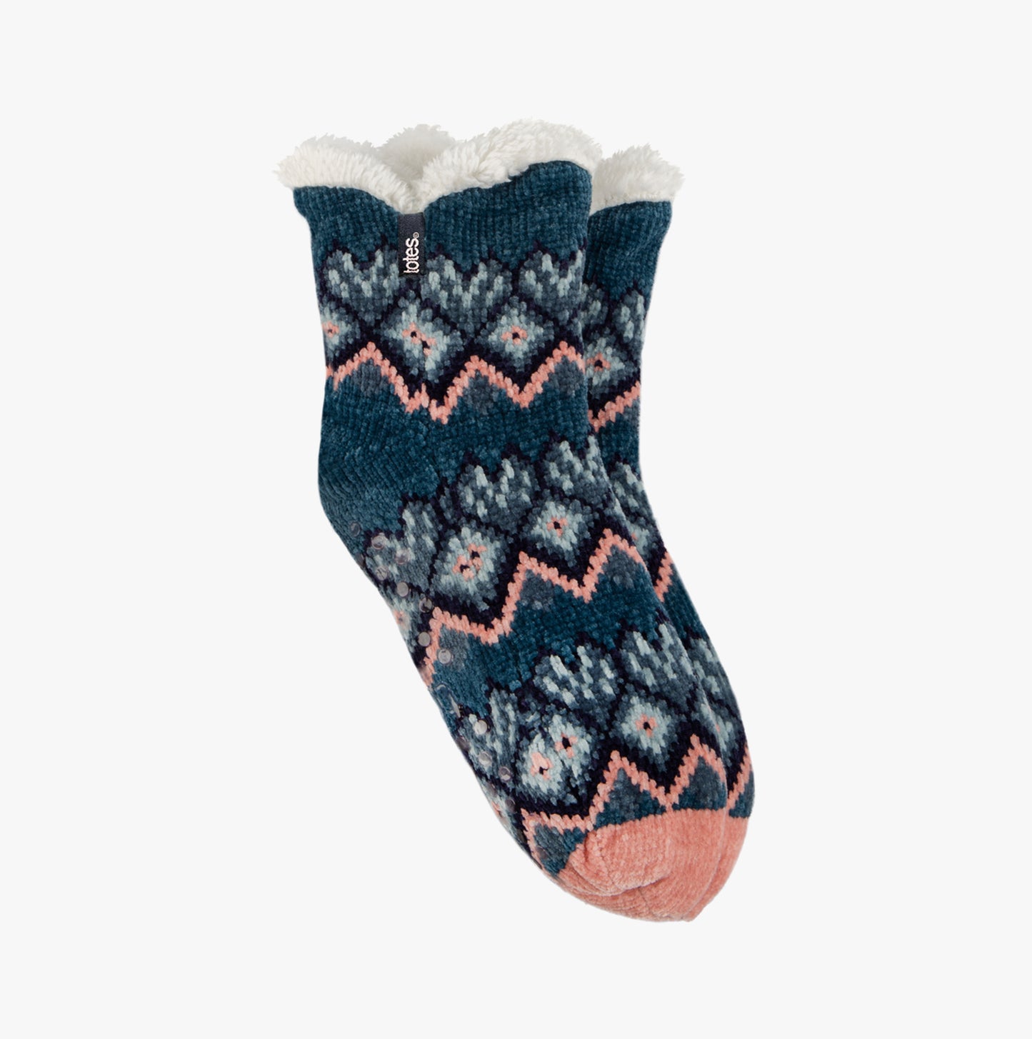 Totes Toasties 3568 CHENILLE CROP KNITTED SLIPPER SOCKS Womens Crew Multi