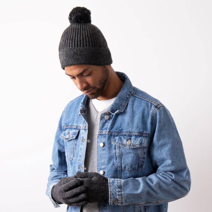 Hat & Glove Set Mens Black / Grey