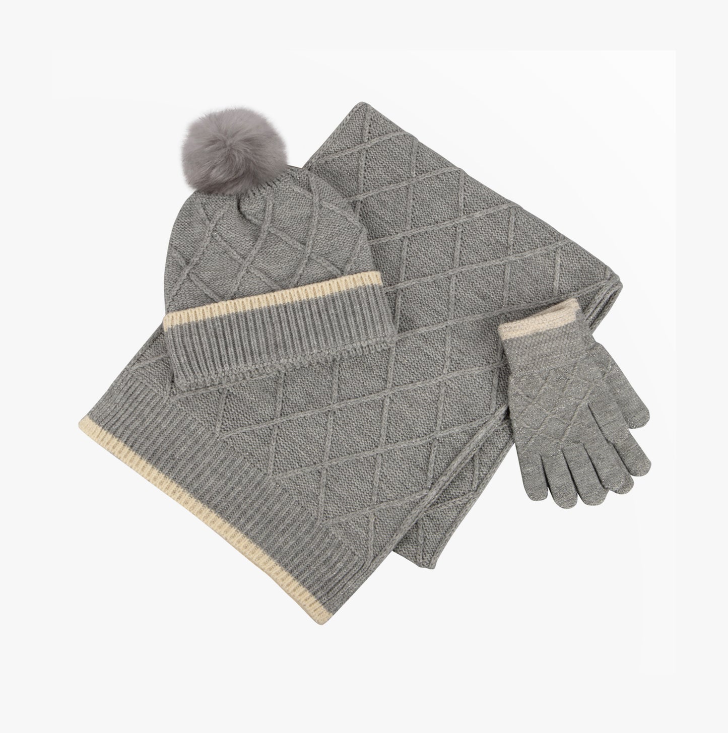 Hat Scarf & Glove Set Womens Grey