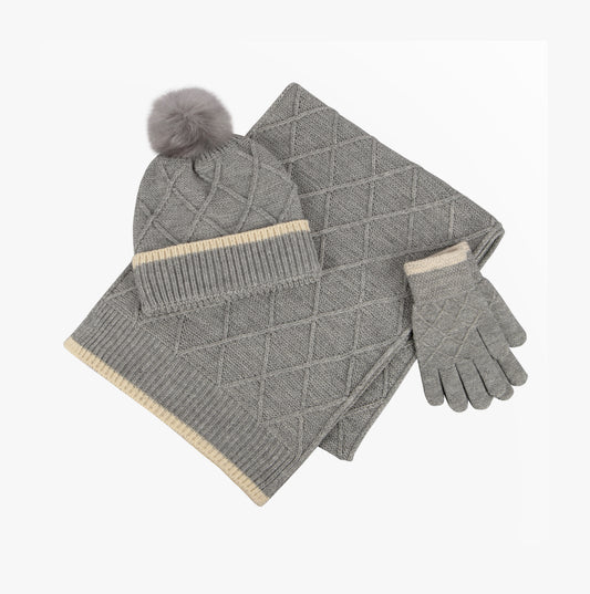 Hat Scarf & Glove Set Womens Grey