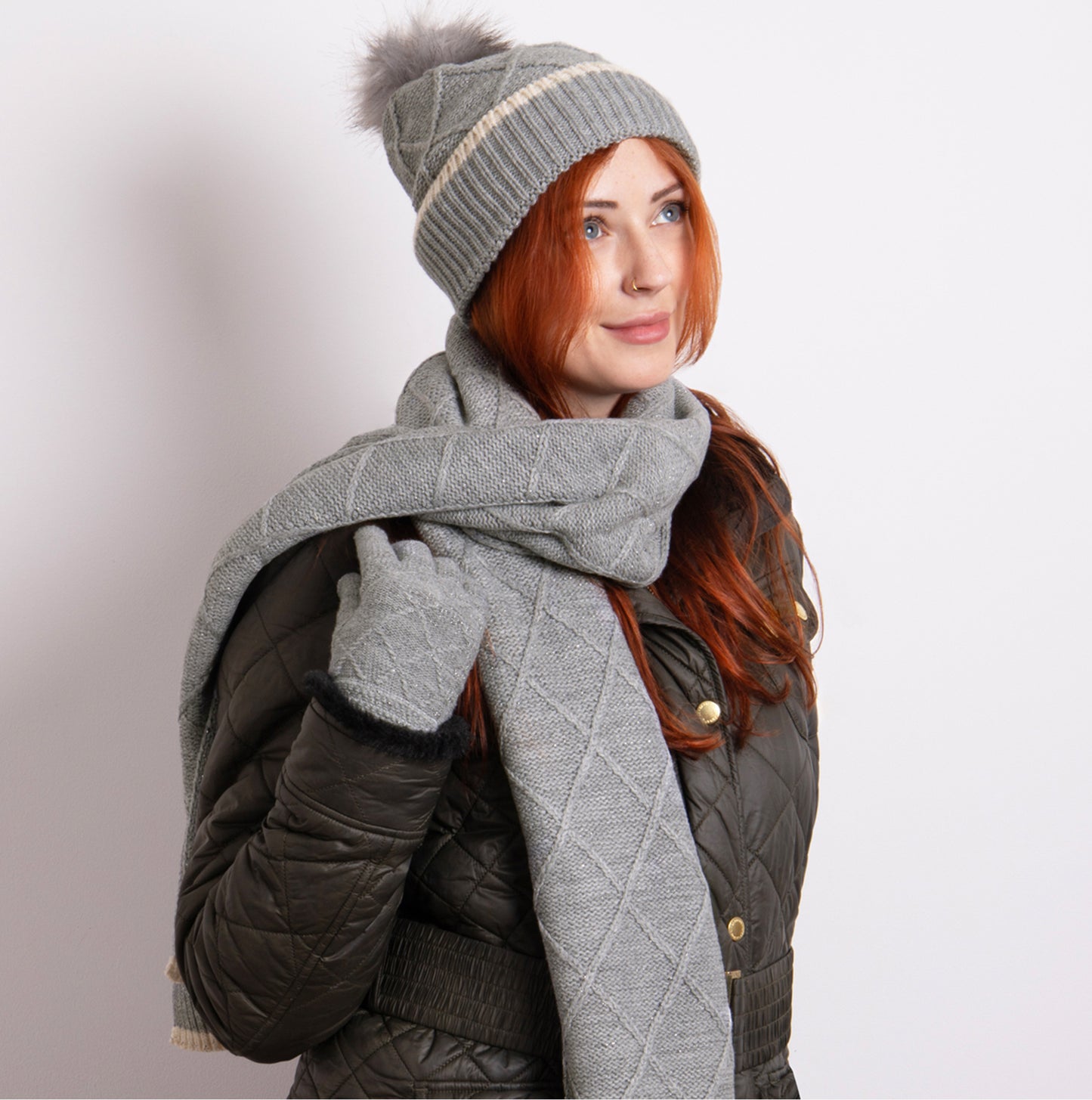 Hat Scarf & Glove Set Womens Grey
