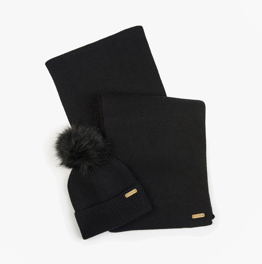 Barbour MALLORY BEANIE & SCARF Womens Gift Set Black