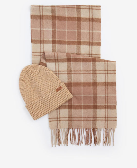 Barbour AUBREY BEANIE & SCARF Gift Set Womens Camel