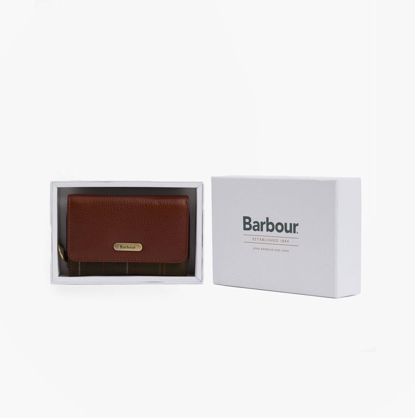 Barbour ROSA LEATHER French Purse Womens Brown/Classic Tartan