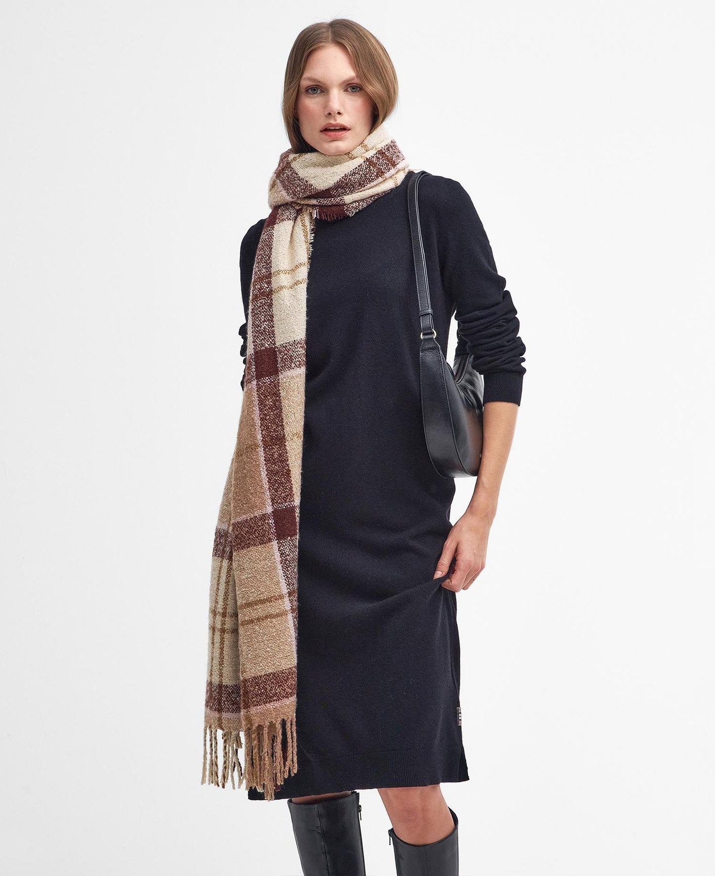 Barbour TARTAN BOUCLE Scarf Womens Muted Cabernet