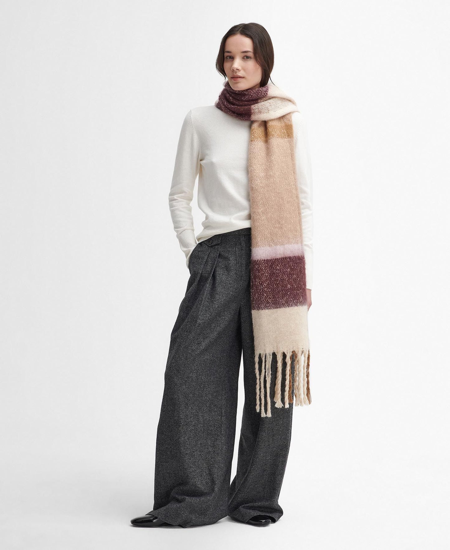 Barbour ISLA TARTAN BOUCLE Scarf Womens Muted Cabernet