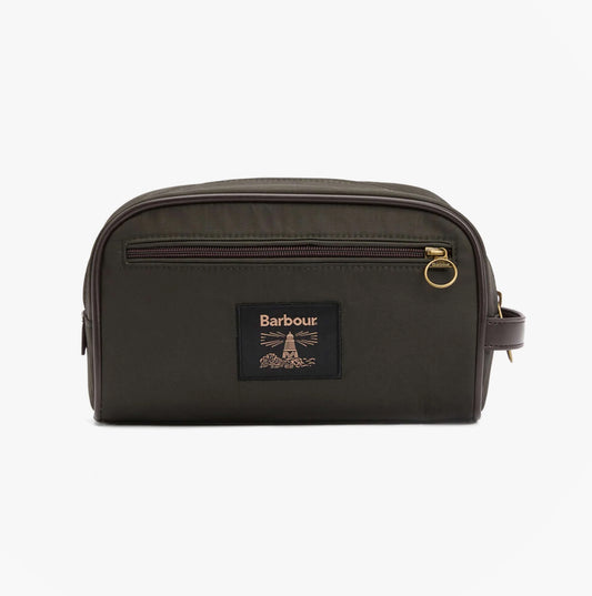 Barbour WAXED Mens Washbag Olive/Beacon
