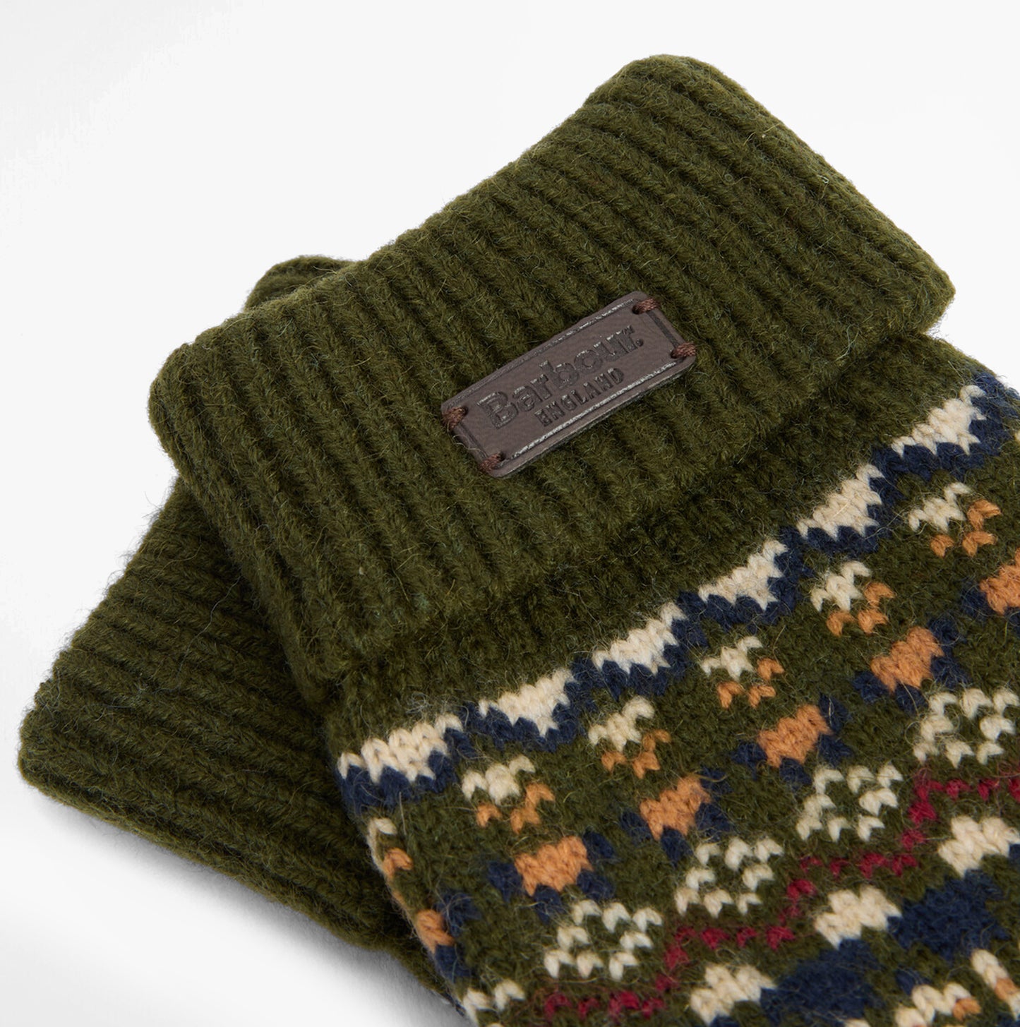 Barbour MARLOW FAIR ISLE KNITTED Mens Gloves Olive