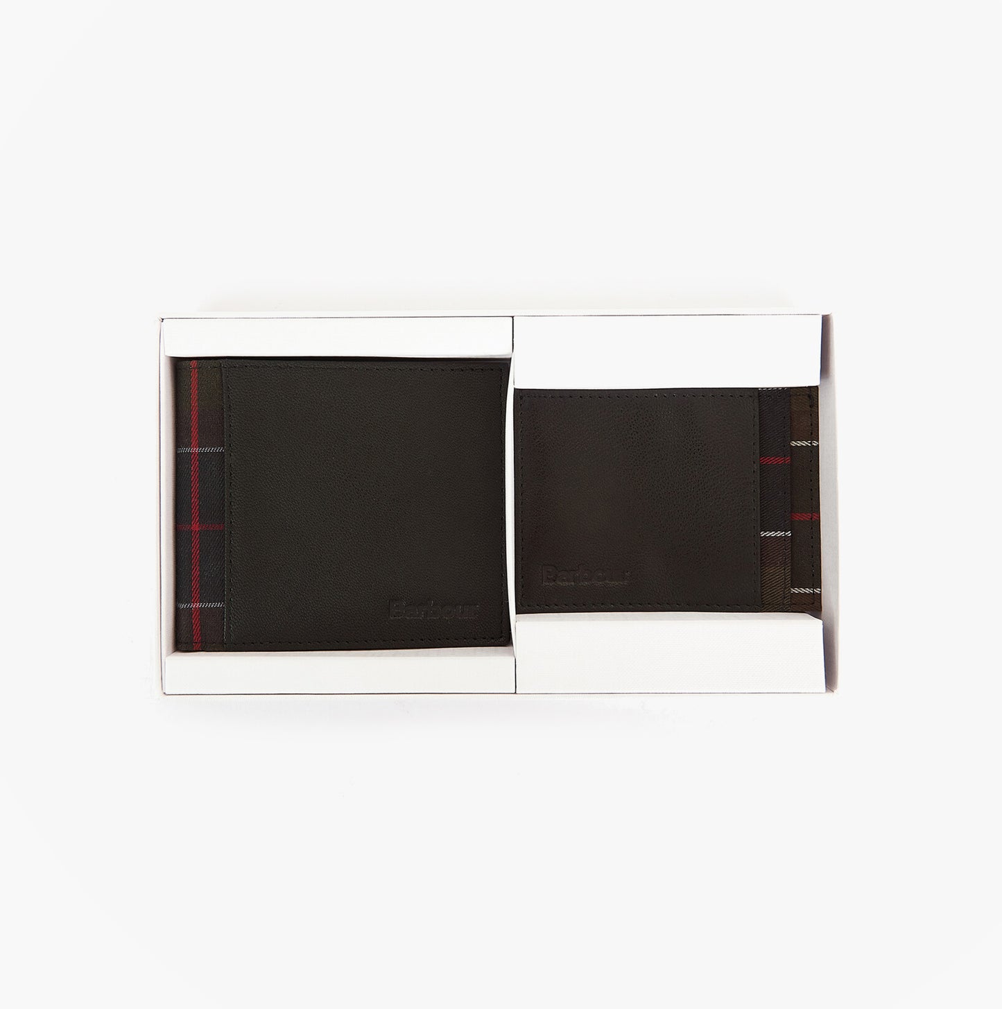 Barbour LEATHER/TARTAN WALLET & CARD HOLDER Gift Set Mens Wallet/Purse Black/Classic Tartan