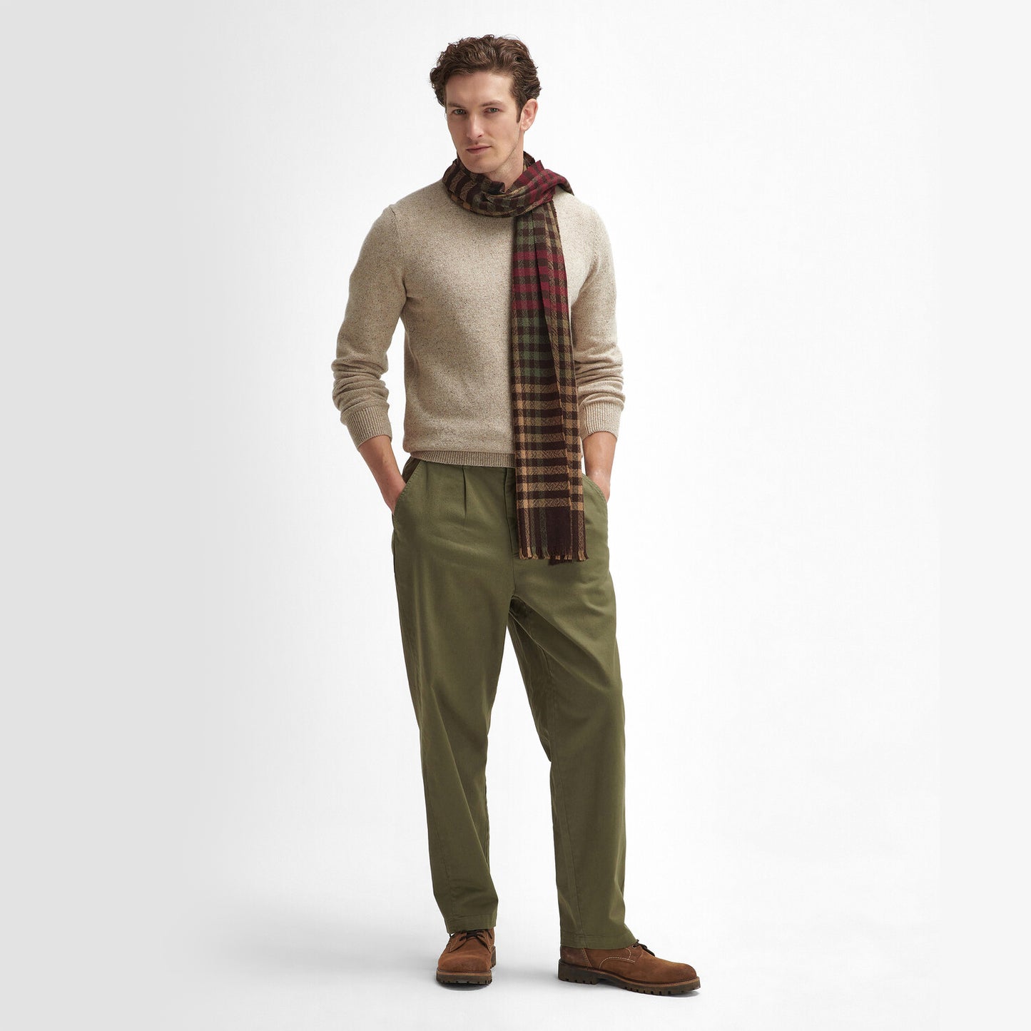 Barbour ASHTON Scarf Unisex Adults Army Green/Port