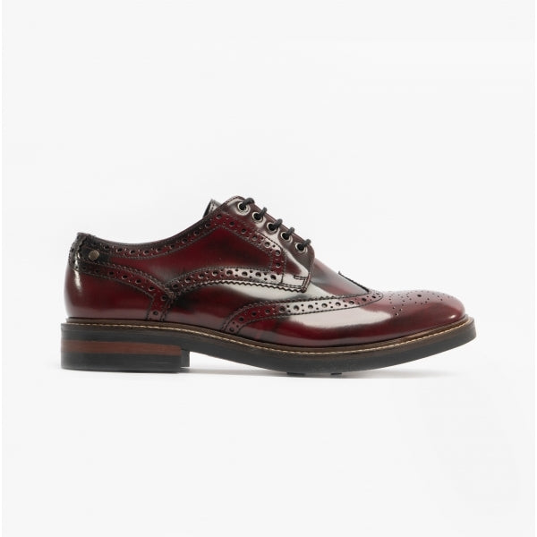 WOBURN Mens Polished Leather Brogue Shoes Oxblood