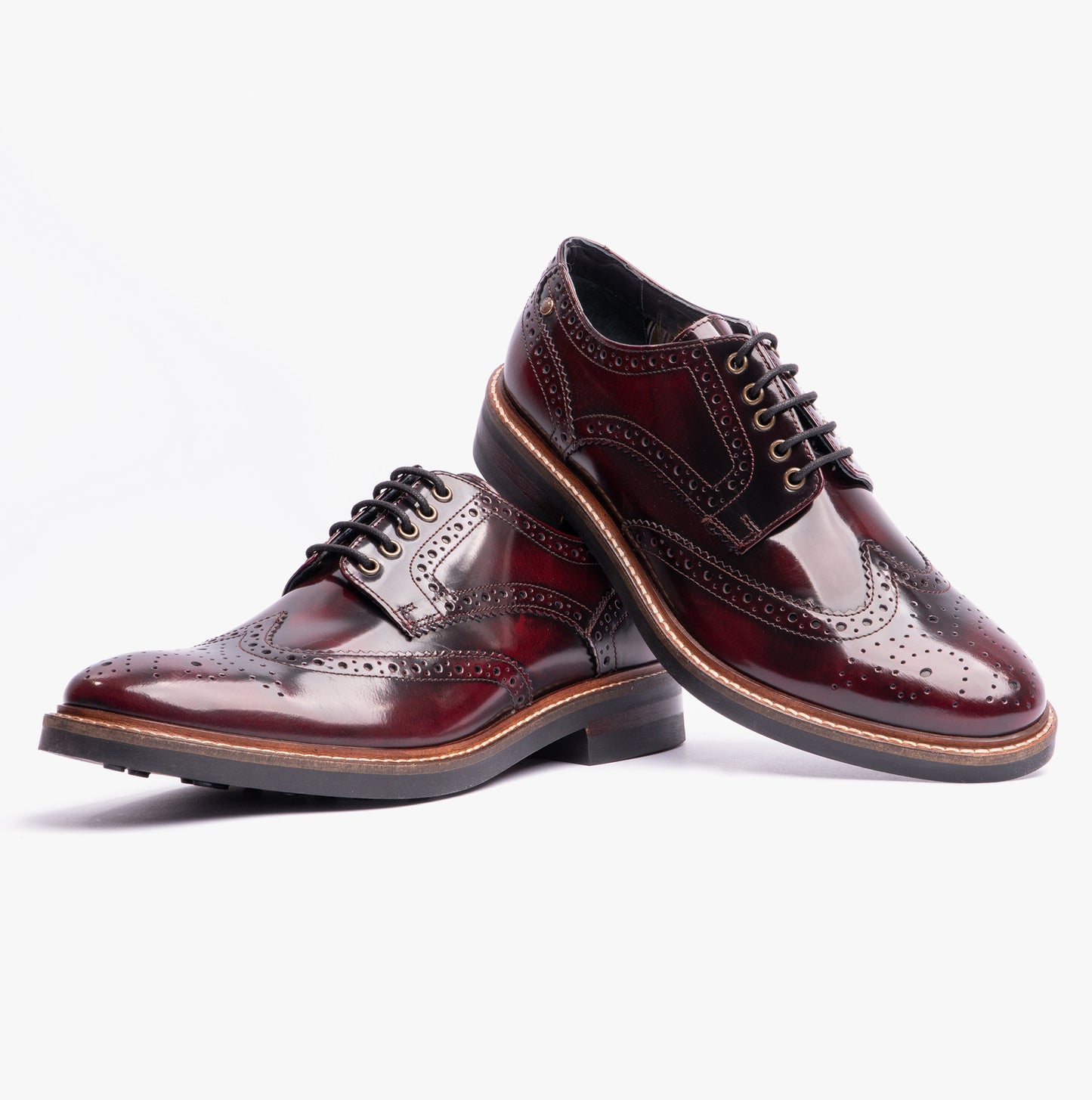 WOBURN Mens Polished Leather Brogue Shoes Oxblood