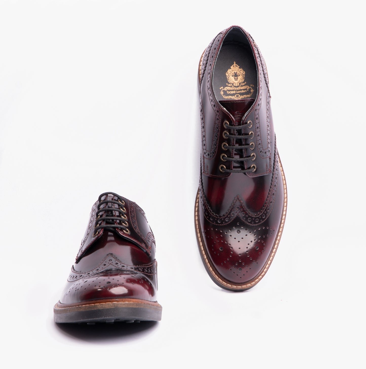 WOBURN Mens Polished Leather Brogue Shoes Oxblood