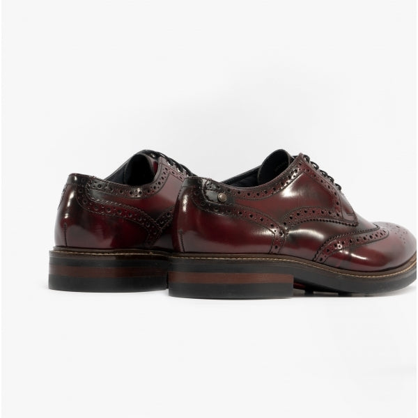 WOBURN Mens Polished Leather Brogue Shoes Oxblood