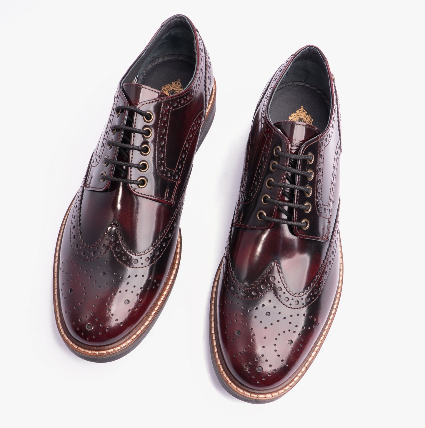 WOBURN Mens Polished Leather Brogue Shoes Oxblood