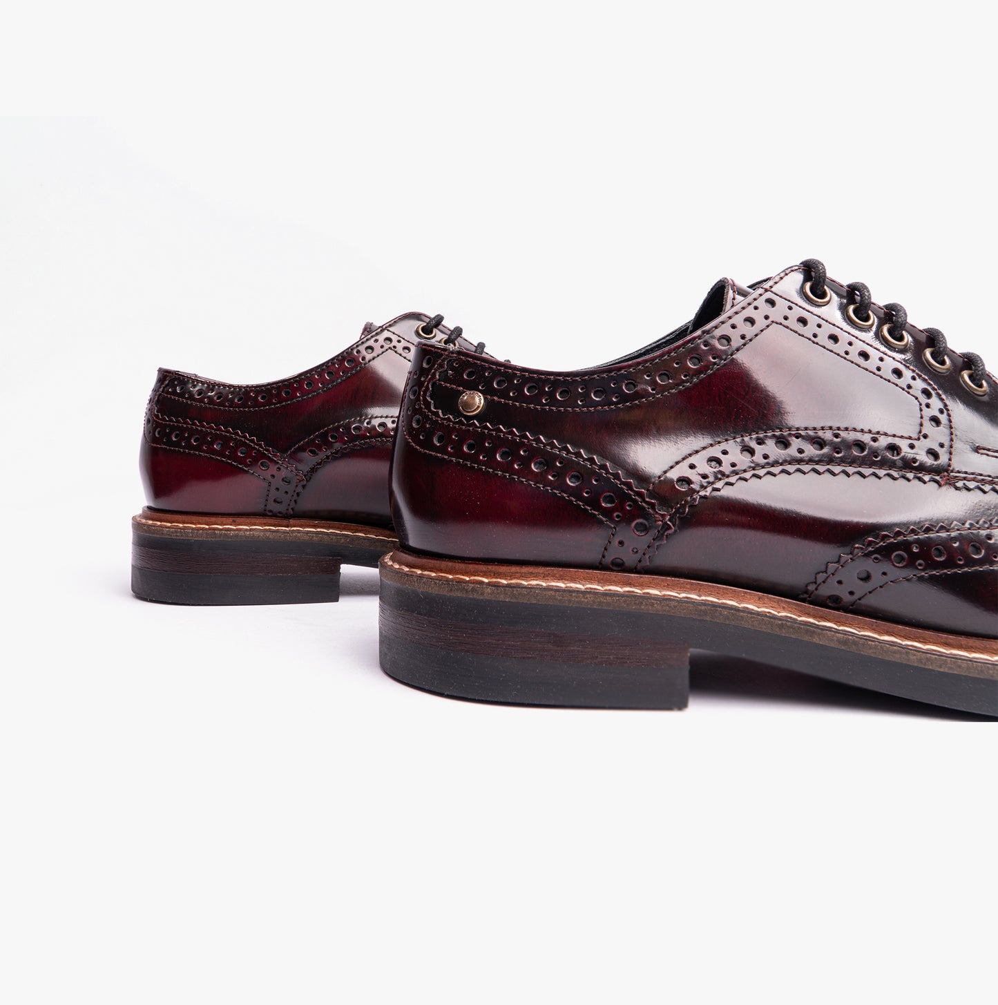 WOBURN Mens Polished Leather Brogue Shoes Oxblood
