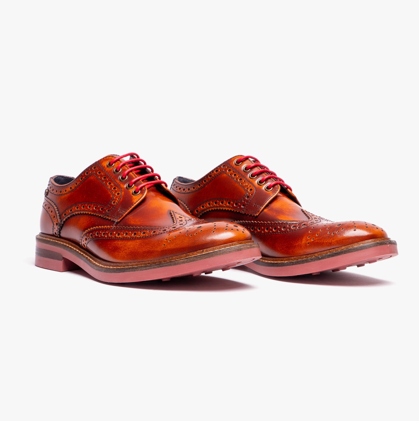 WOBURN Mens Polished Leather Brogue Shoes Tan