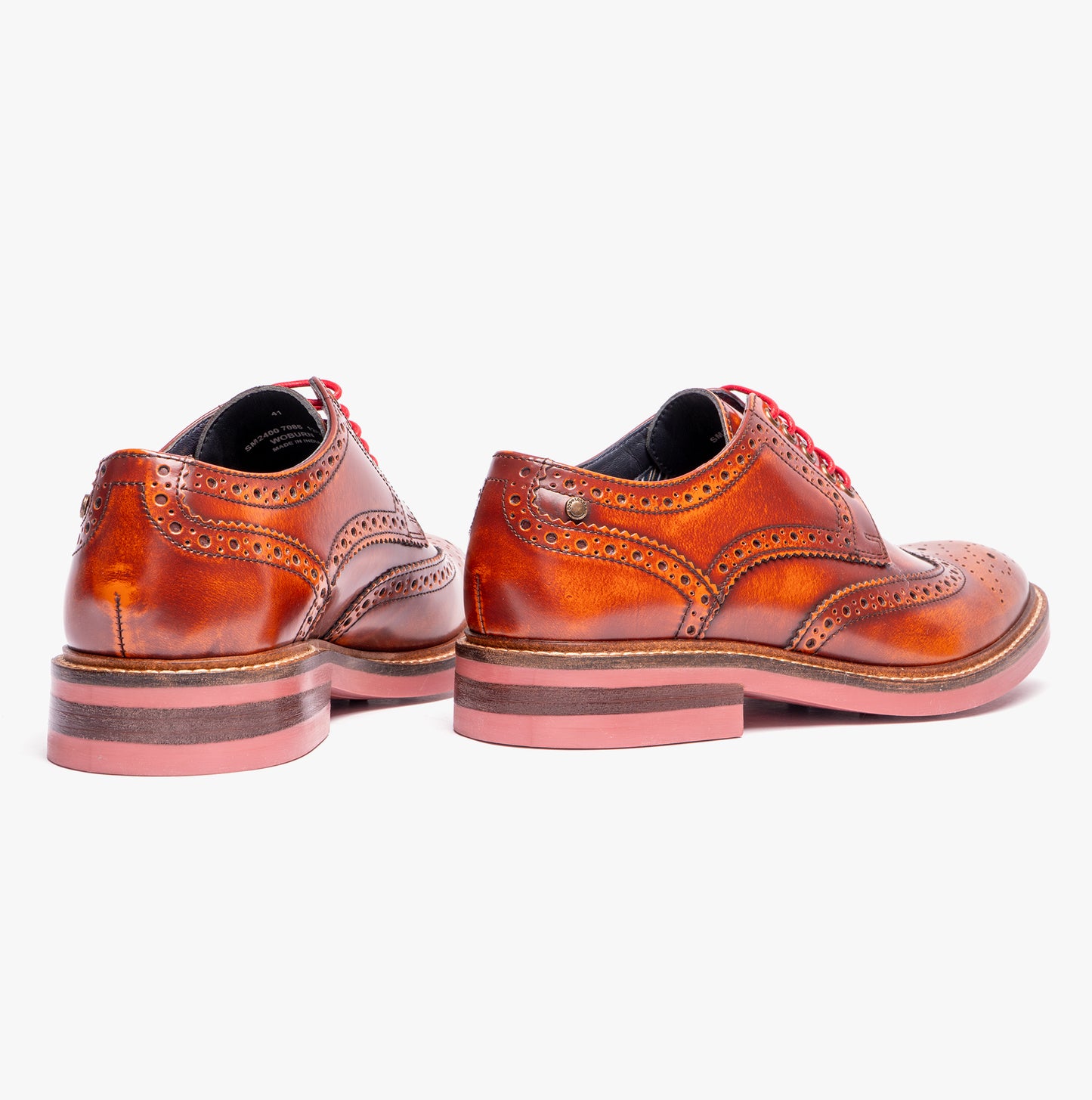 WOBURN Mens Polished Leather Brogue Shoes Tan