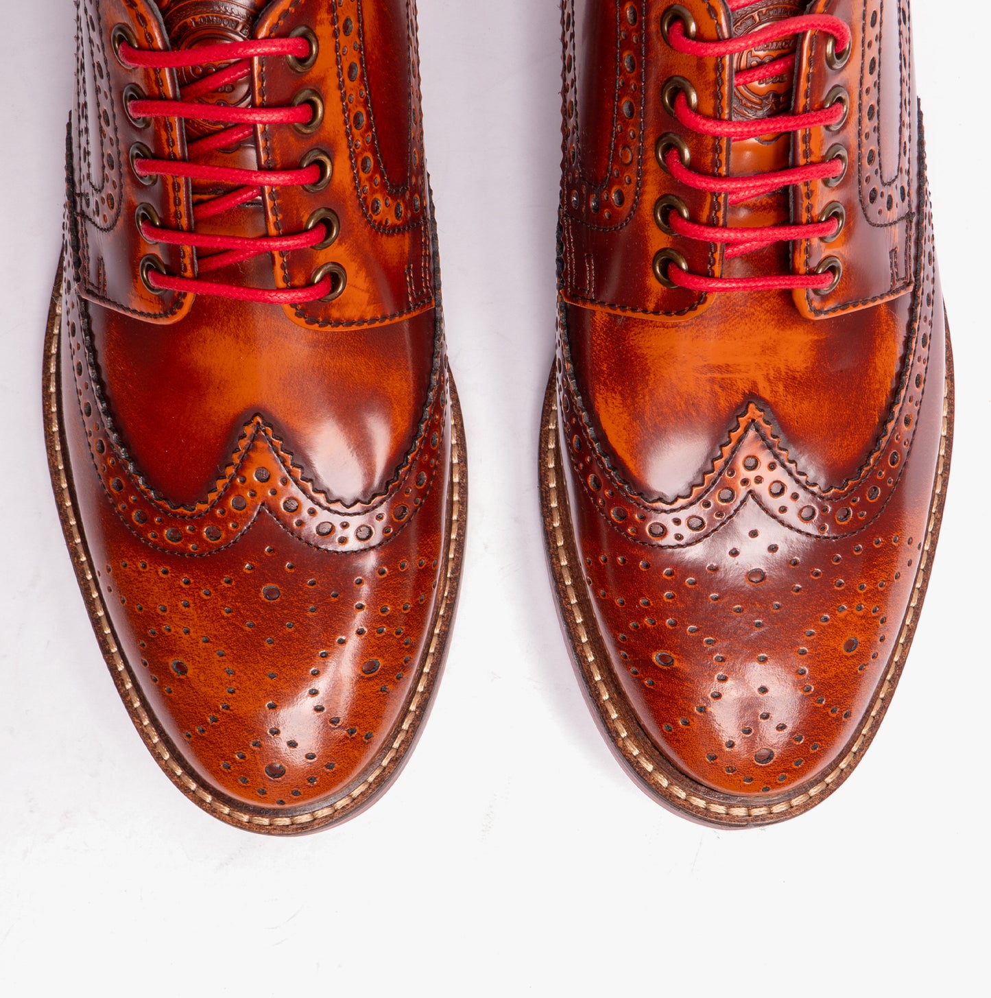 WOBURN Mens Polished Leather Brogue Shoes Tan