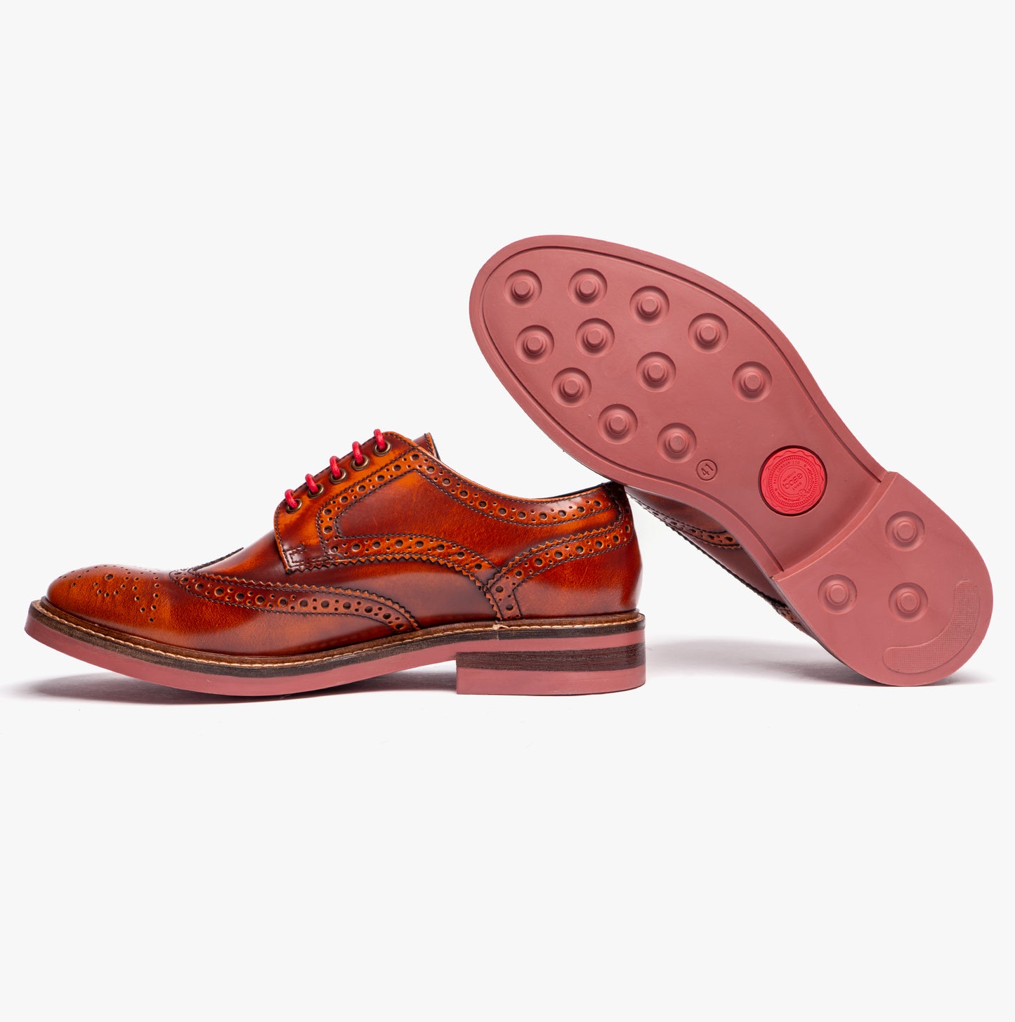 WOBURN Mens Polished Leather Brogue Shoes Tan