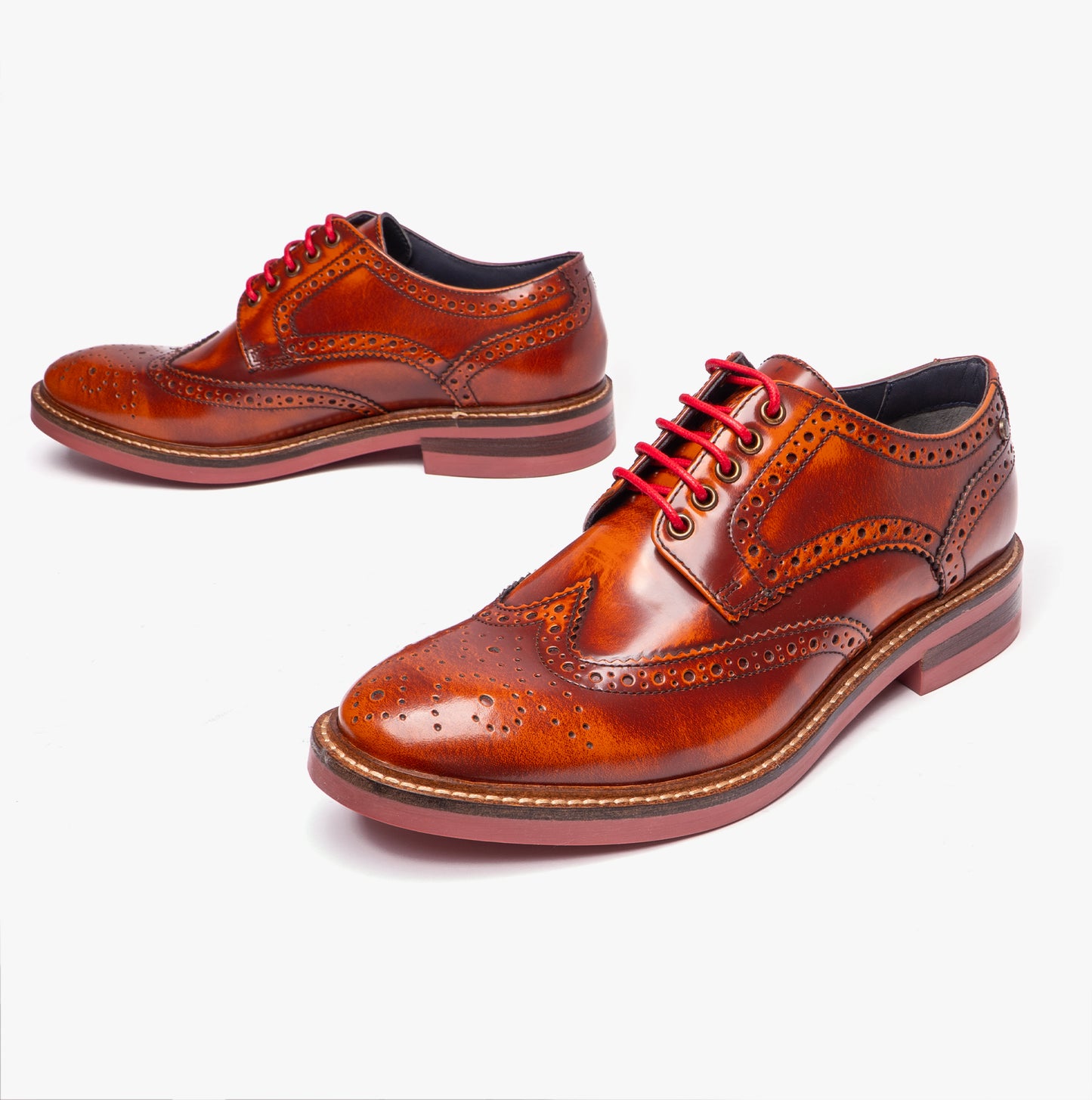 WOBURN Mens Polished Leather Brogue Shoes Tan