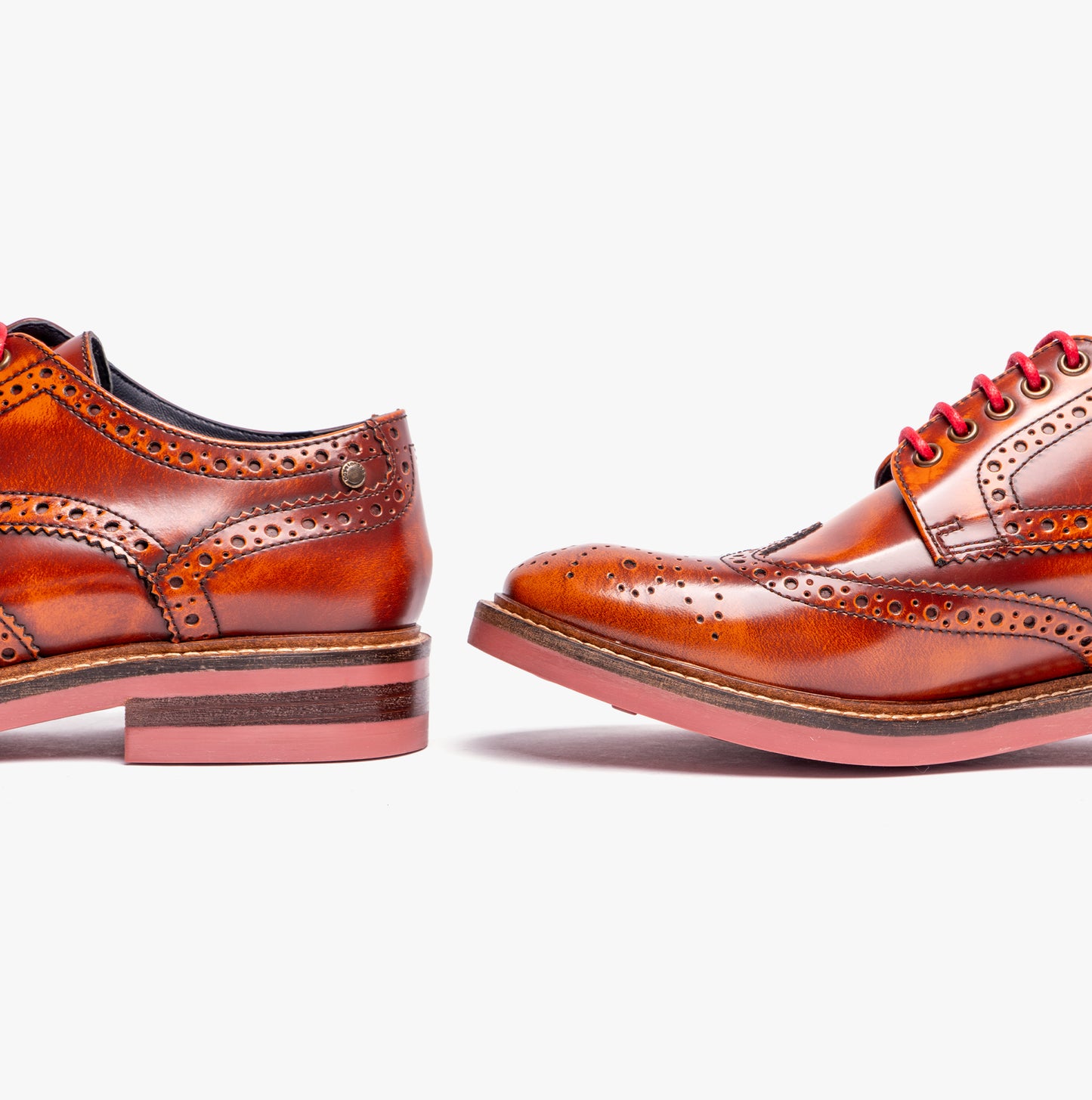 WOBURN Mens Polished Leather Brogue Shoes Tan