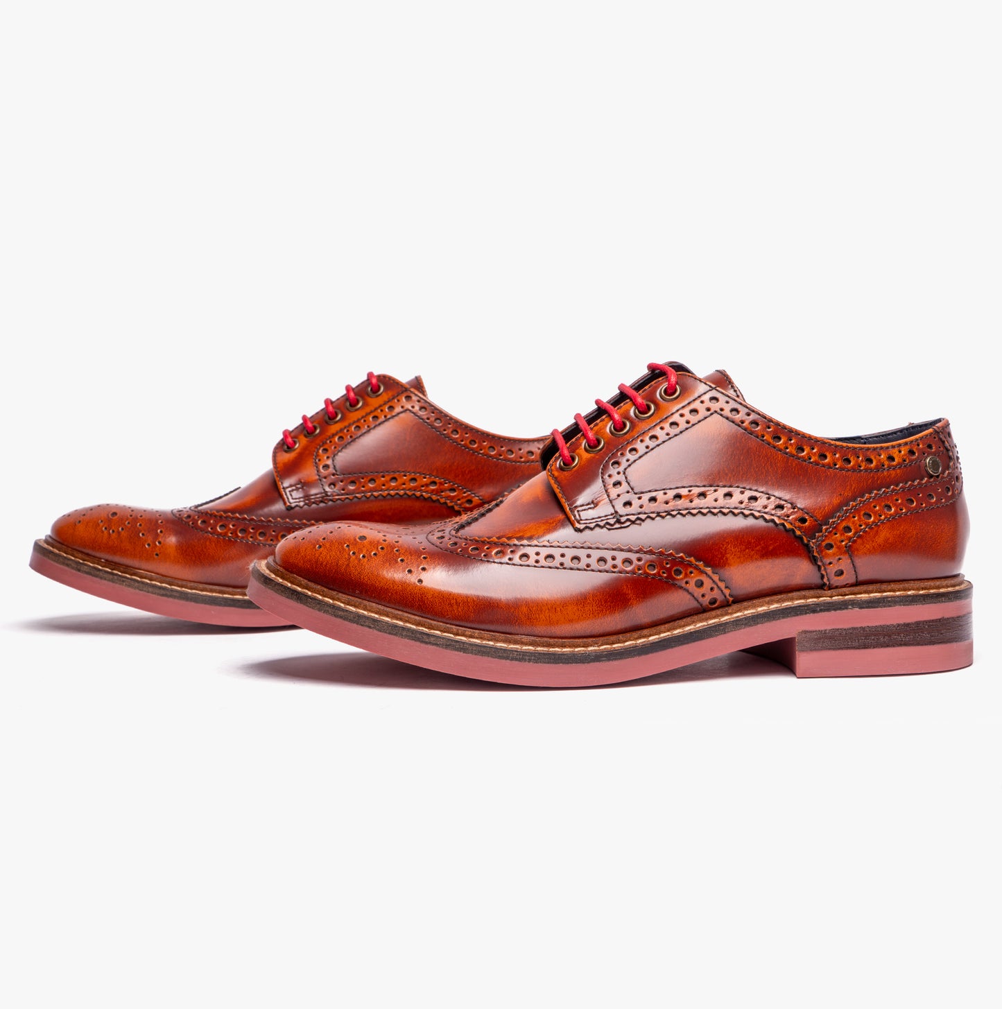 WOBURN Mens Polished Leather Brogue Shoes Tan