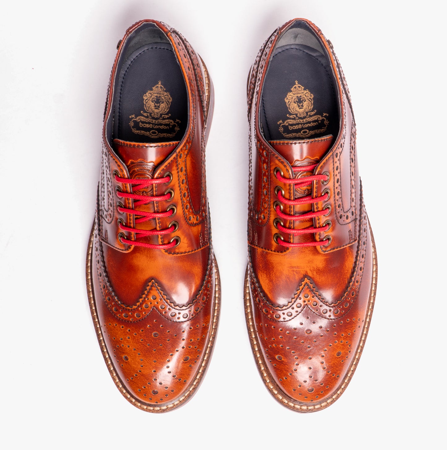 WOBURN Mens Polished Leather Brogue Shoes Tan