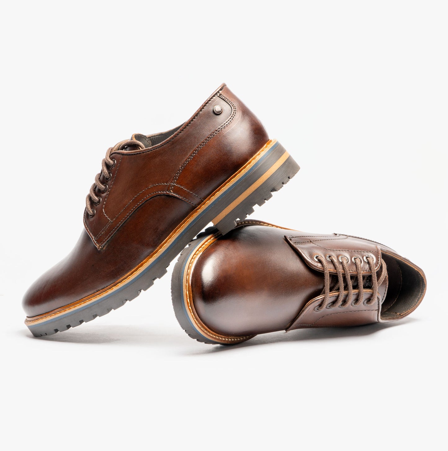 HALSEY WASHED Mens Formal Lace Up Shoes Dark Brown