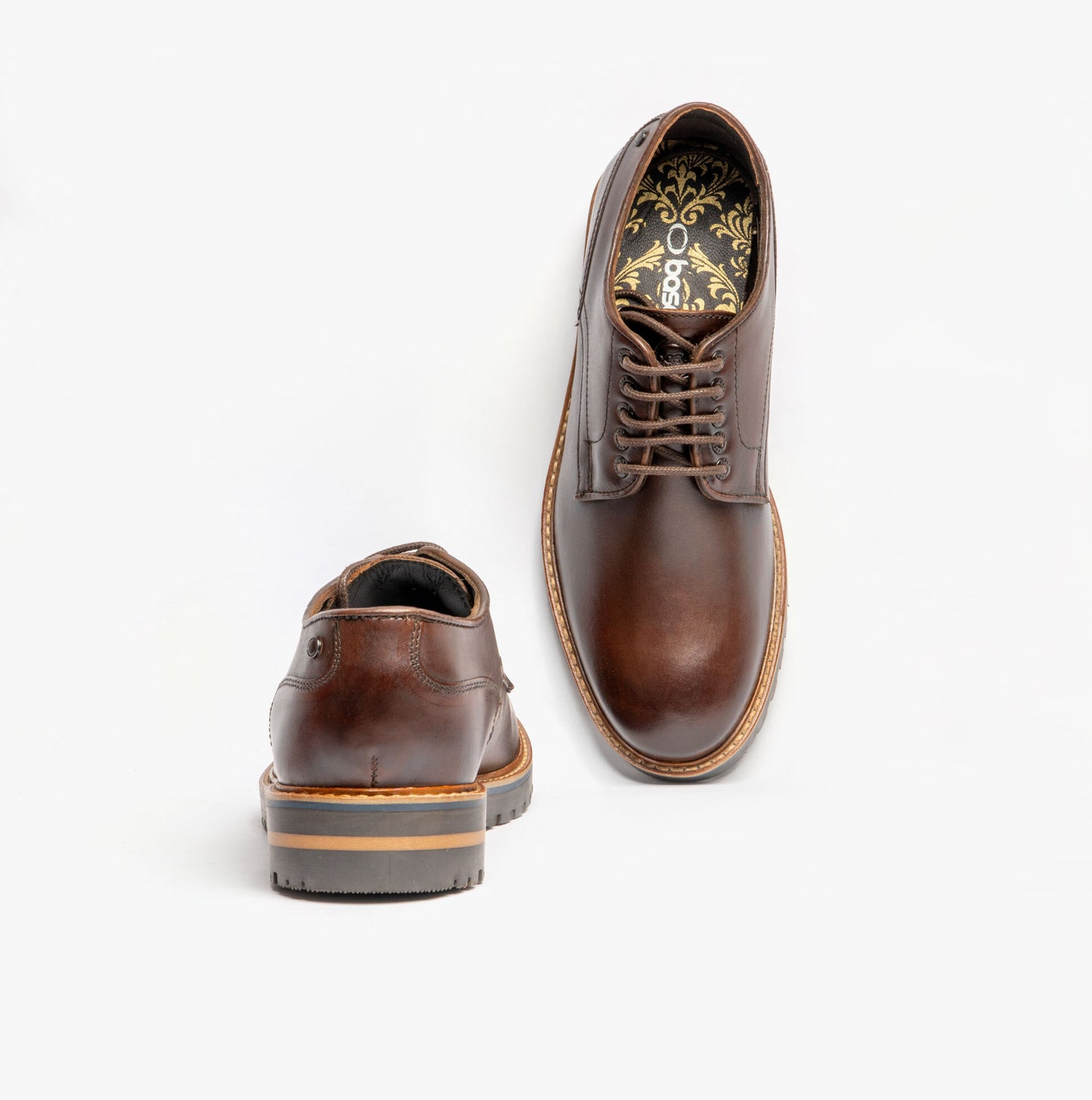 HALSEY WASHED Mens Formal Lace Up Shoes Dark Brown