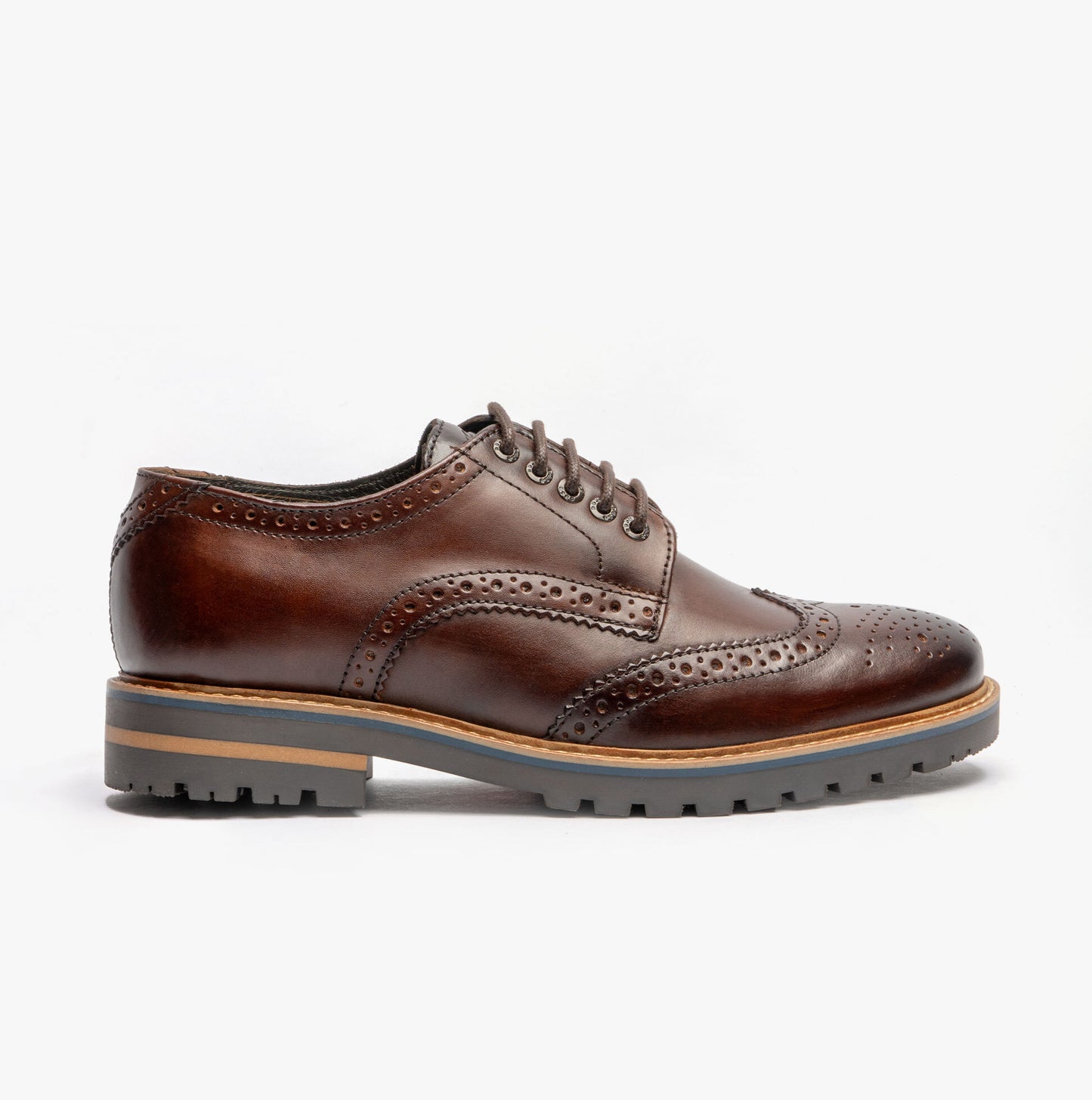 GIBBS WASHED Mens Formal Lace Up Shoes Dark Brown