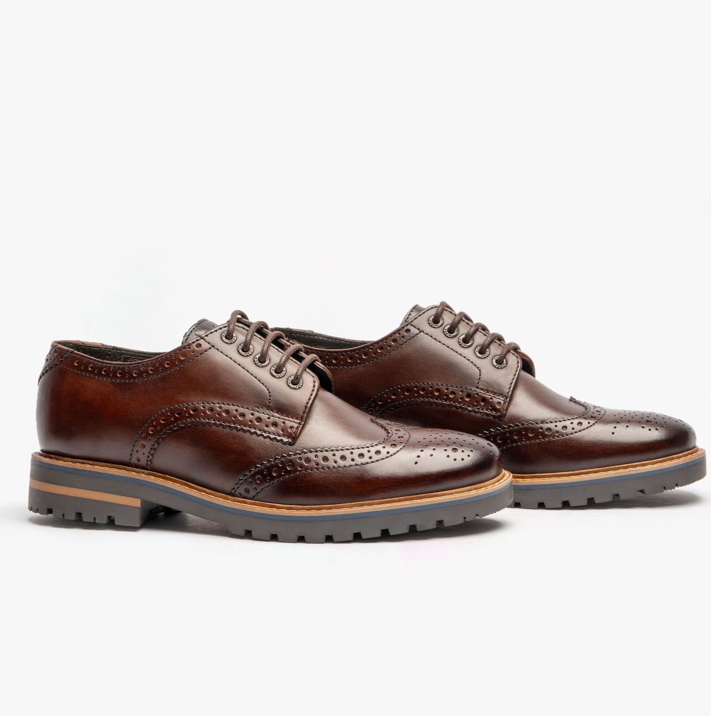 GIBBS WASHED Mens Formal Lace Up Shoes Dark Brown