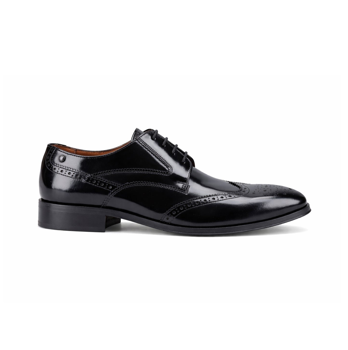 Base London STEEPLE Mens Derby Brogue Shoes Hi-Shine Black