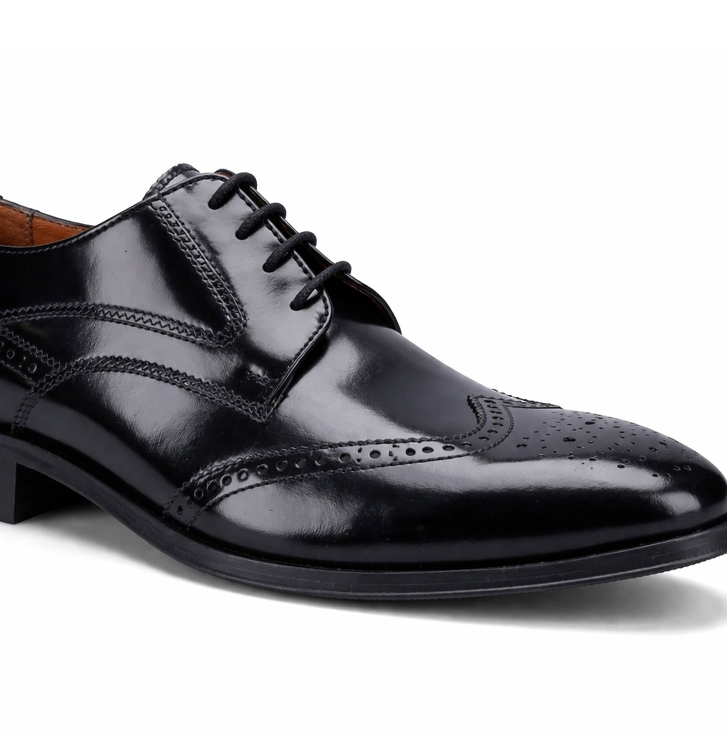 Base London STEEPLE Mens Derby Brogue Shoes Hi-Shine Black