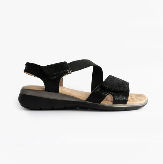 Boulevard Womens Strapy Touch Fasten Sandals Black Shimmer