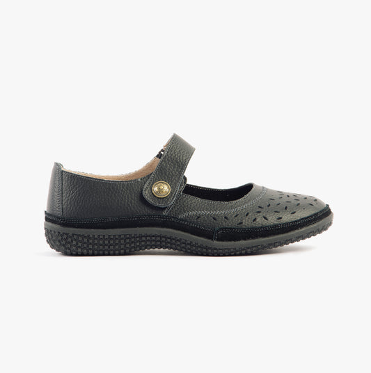 Boulevard ELEANOR Womens Leather Wide Fit Mary Jane Shoes Black