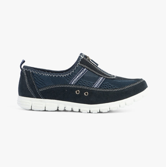Boulevard JAYNE Womens Suede Wide Fit Casual Shoes Navy