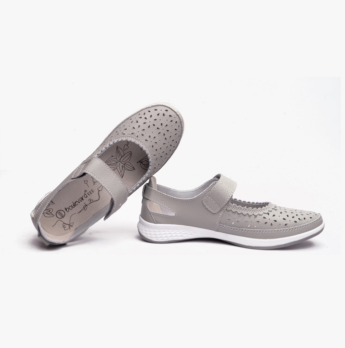 Boulevard DORRIT Womens Action Leather Wide Fit Shoes Light Grey
