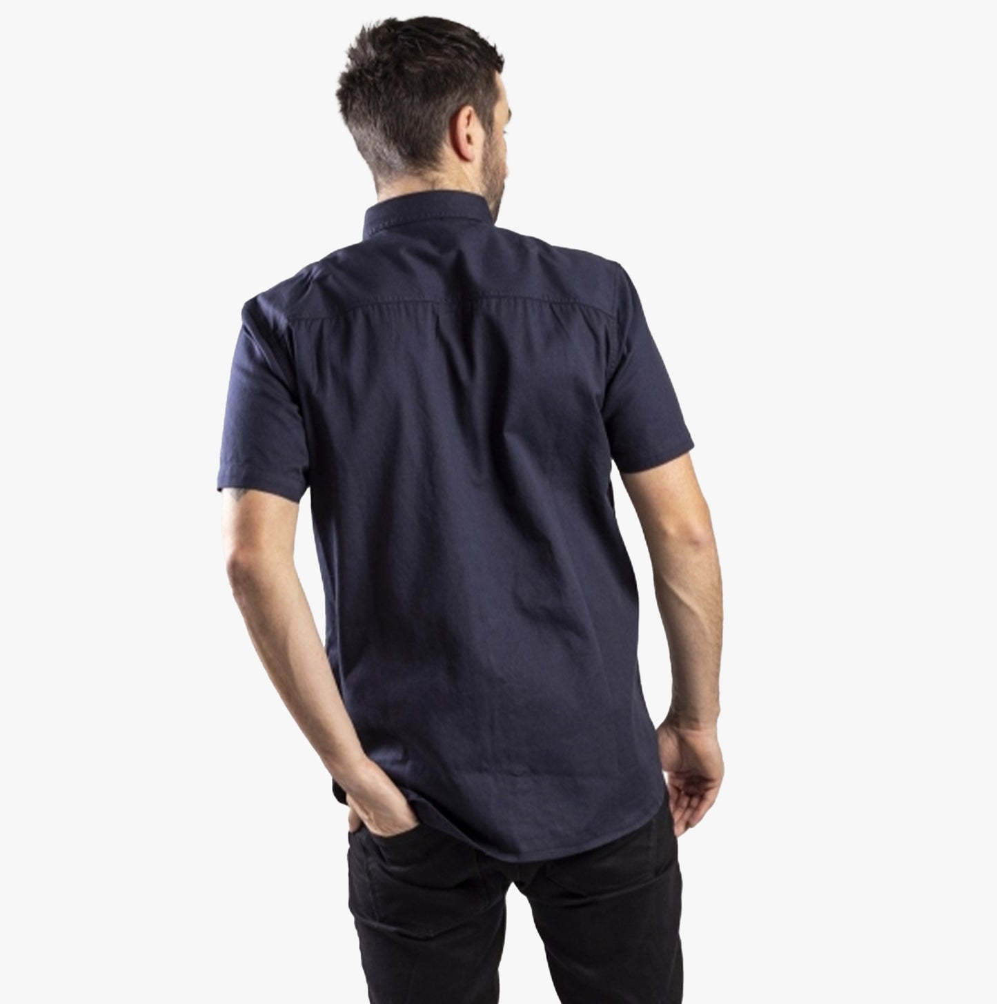 CAT BUTTON UP Mens Cotton Twill Short Sleeve Shirt Navy