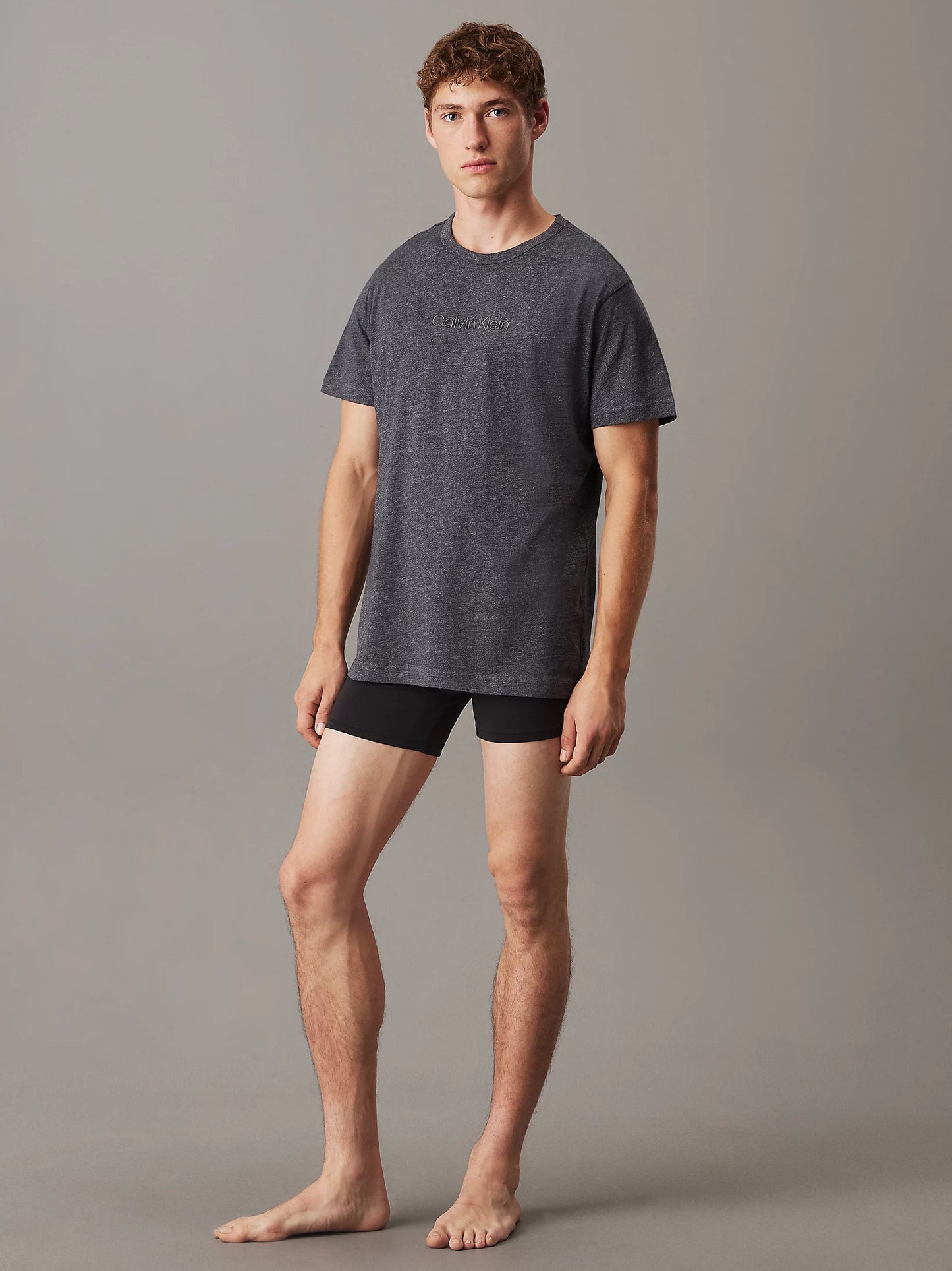 Calvin Klein LOGO COTTON Mens Crew Neck T Shirt Dark Grey Heather