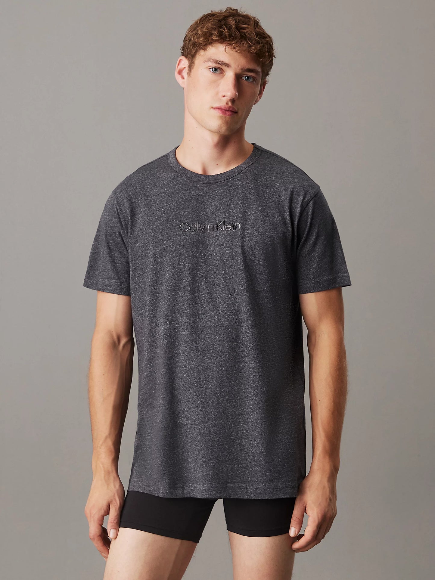 Calvin Klein LOGO COTTON Mens Crew Neck T Shirt Dark Grey Heather