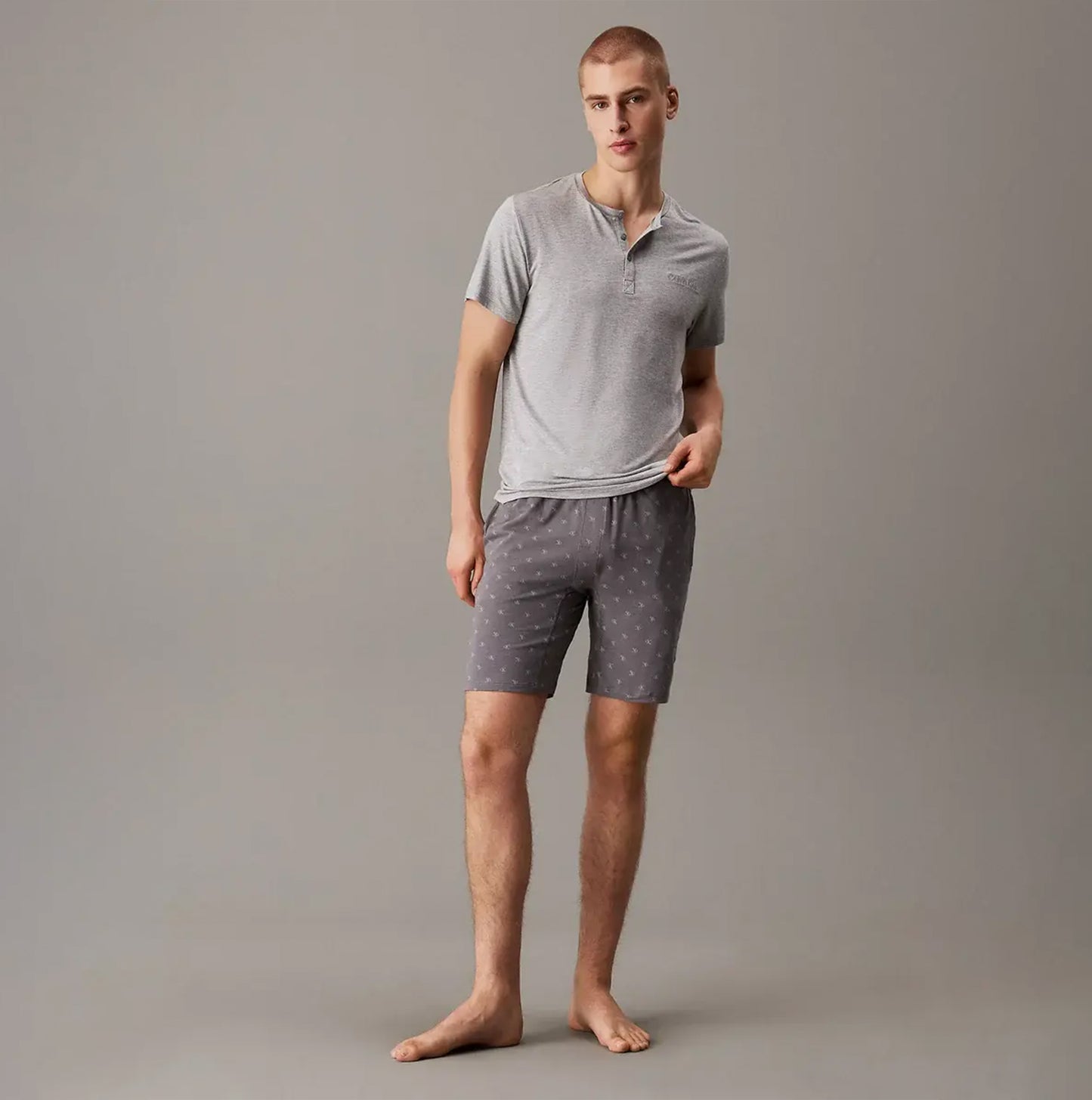 Calvin Klein ICON COTTON STRETCH  Mens Lounge Shorts Diamond Logo/Smoked Pearl