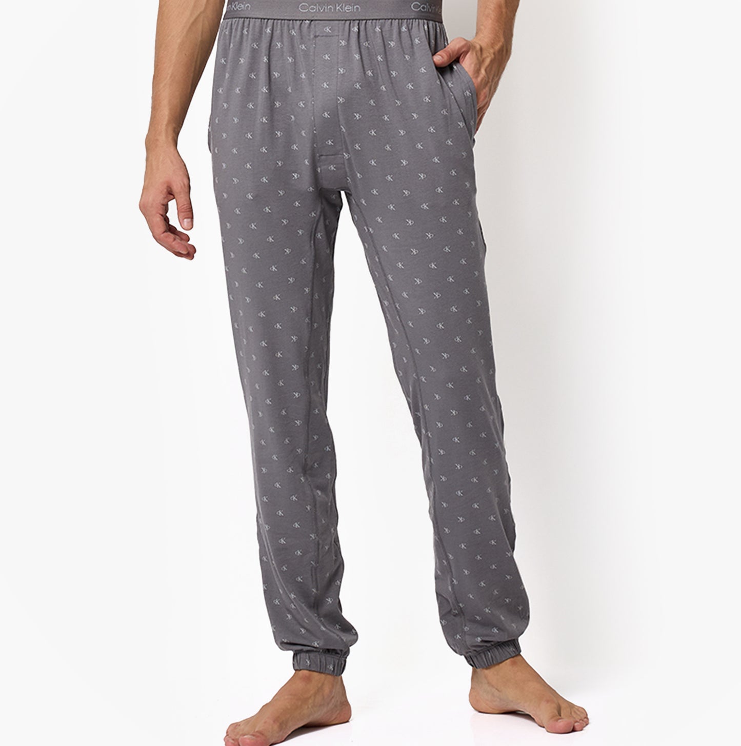 Calvin Klein ICON COTTON STRETCH Mens Lounge Joggers Diamond Logo/Smoked Pearl