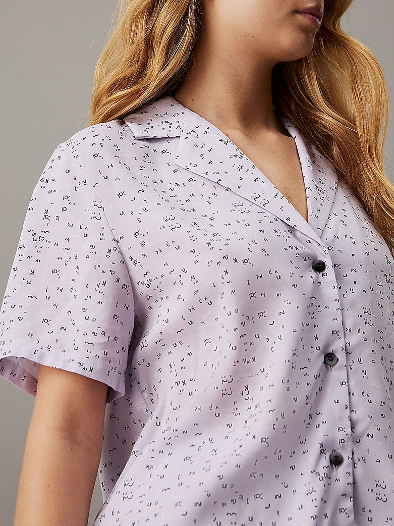 Calvin Klein WOVEN VISCOSE Pyjama Set Womens Scatter Logo Print/Lavender Blue