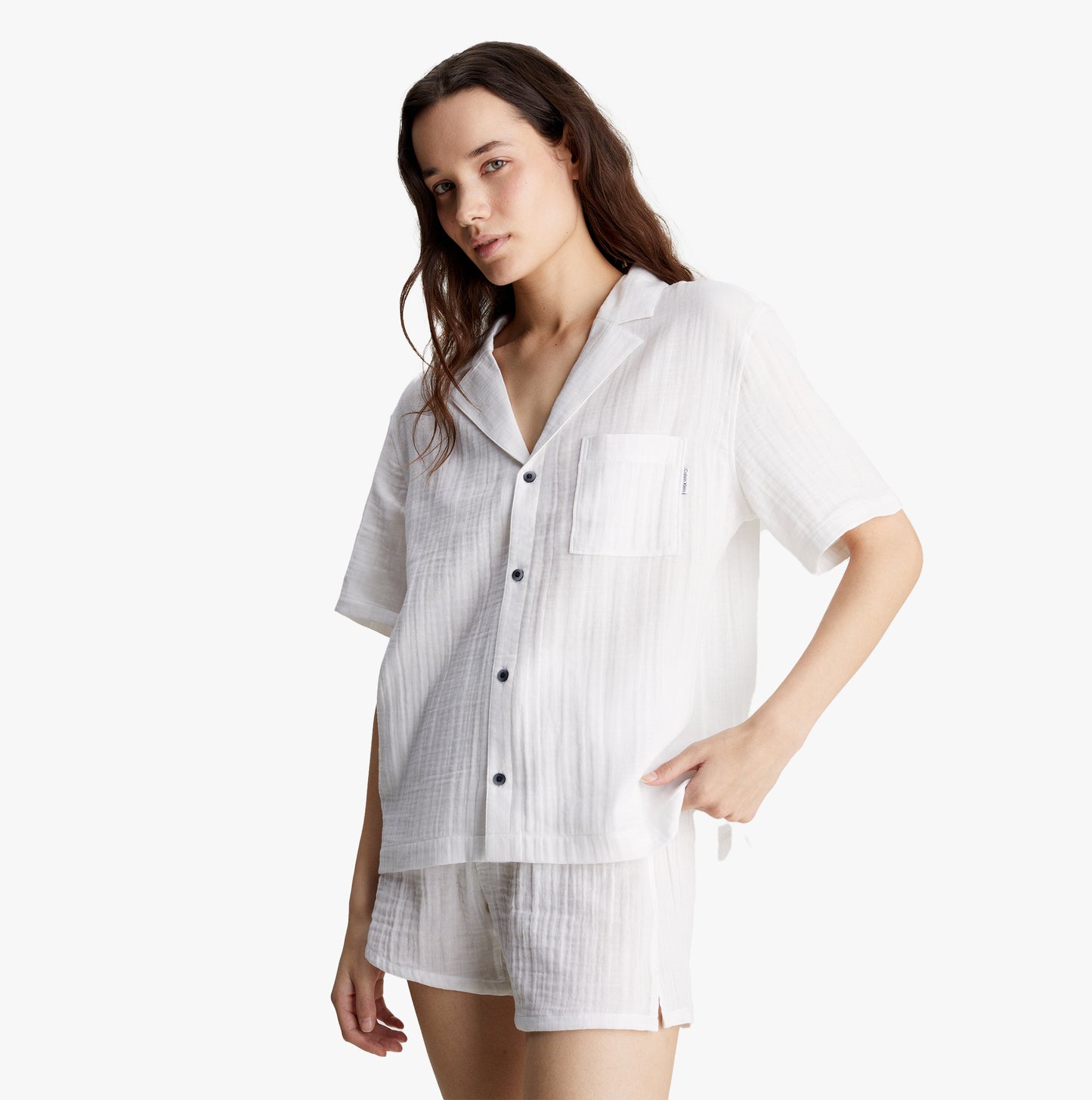 Calvin Klein PURE TEXTURED Pyjama Shirt Womens White